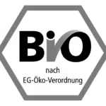 Sechseckiges Bio-Logo mit dem Text nach EG-Öko-Verordnung darunter in Schwarz und Grau auf weißem Hintergrund.